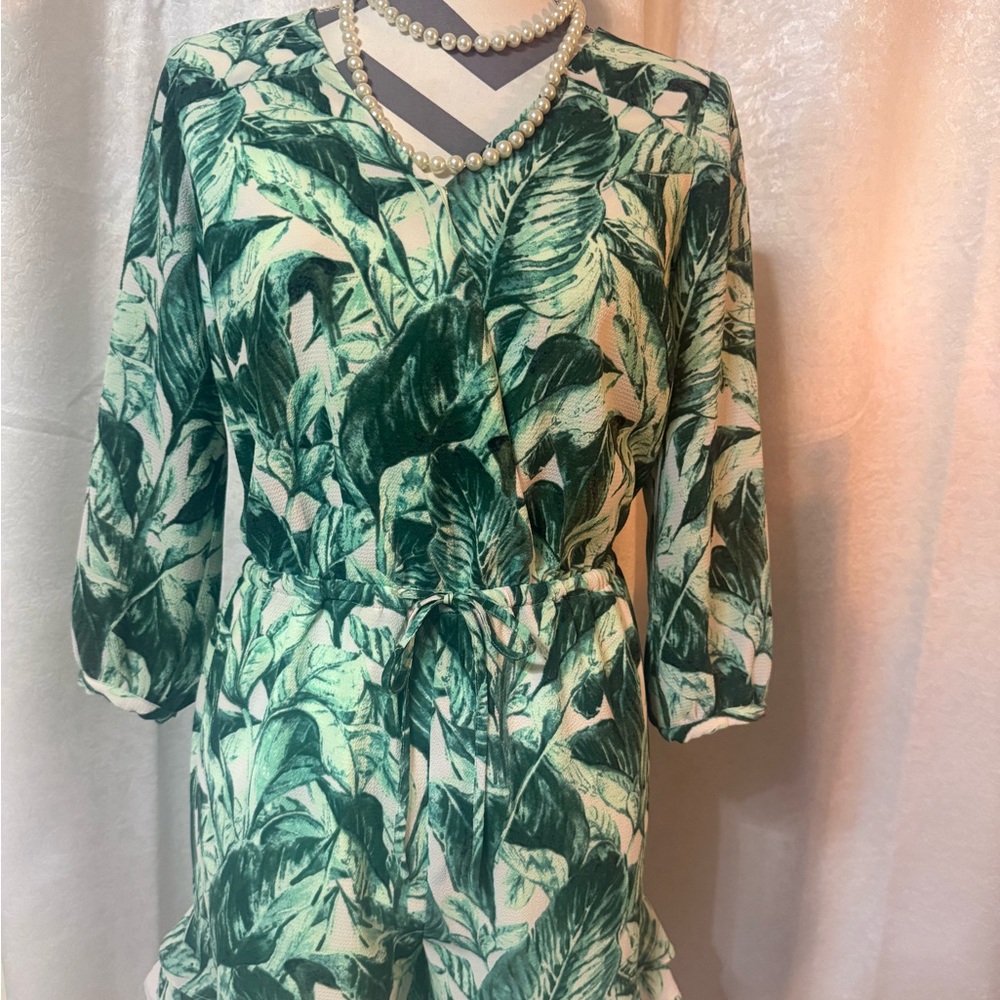 Kaari Blue Leafy Jungle Print Dress